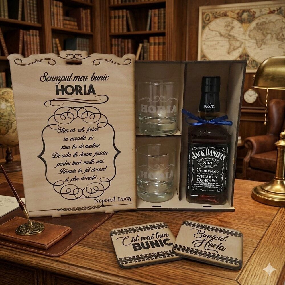 Set cu whiskey Jack Daniels cadou bunic fericit