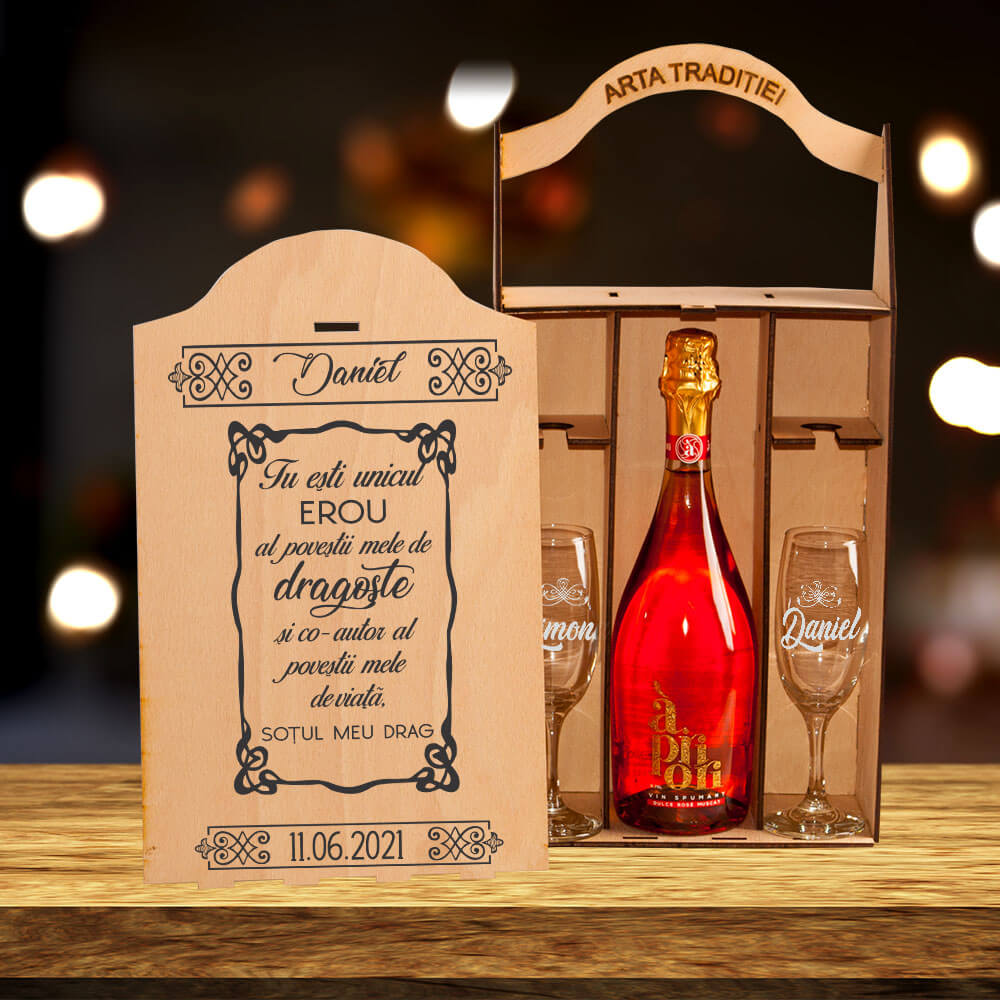 Objection tall take Set cadou personalizat de șampanie, vin, amaretto sau whisky – aniversare –  iubit/soț – Erou - Arta Traditiei