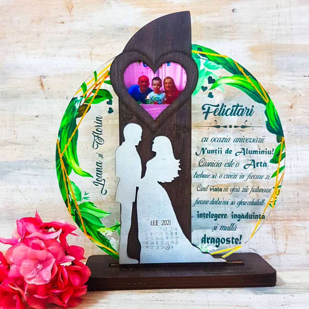 Trofeu Miri calendar rotund - cadou aniversare nuntă - Nunta de Aluminiu (10 ani)