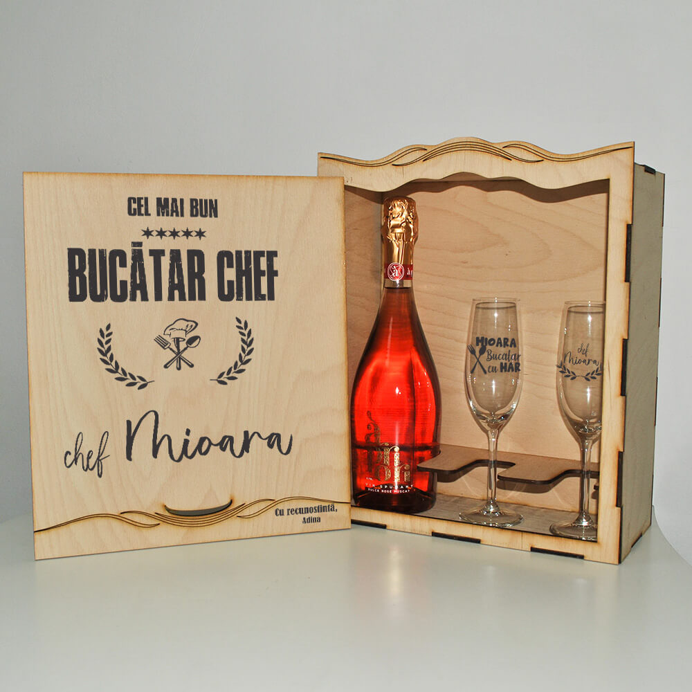 Set cadou personalizat deluxe cu șampanie sau vin - cadou - Arta Traditiei