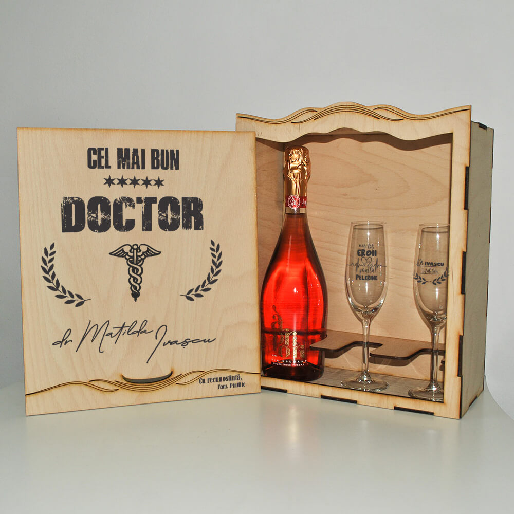 Deadlock monthly 鍔 Set cadou personalizat deluxe cu șampanie sau vin - cadou doctor - Arta  Traditiei