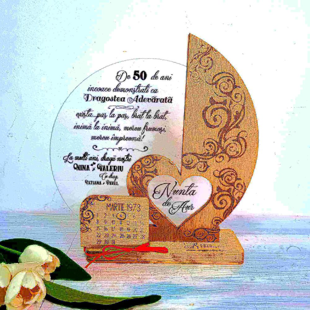 Trofeu calendar rotund - cadou aniversare căsătorie 50 ani - Dragostea Adevarată