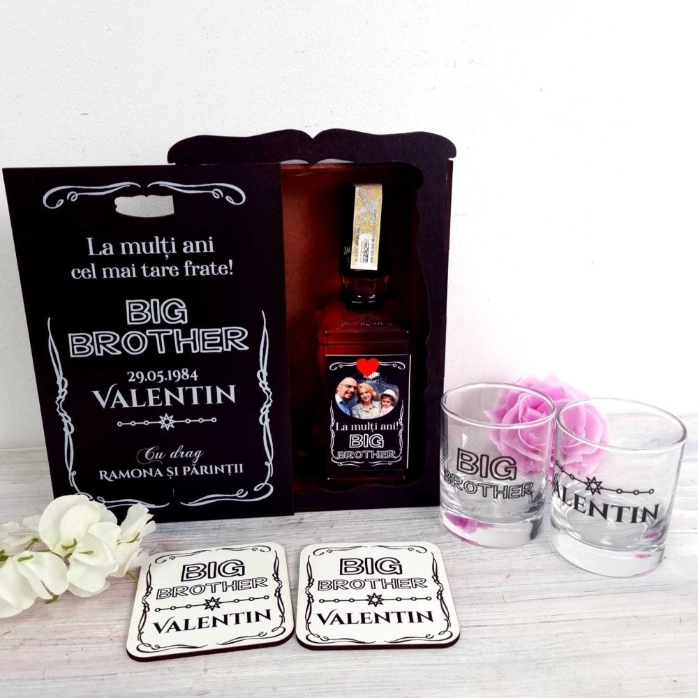 Set cadou personalizat whiskey deluxe - Frate - La mulți ani BIG BROTHER