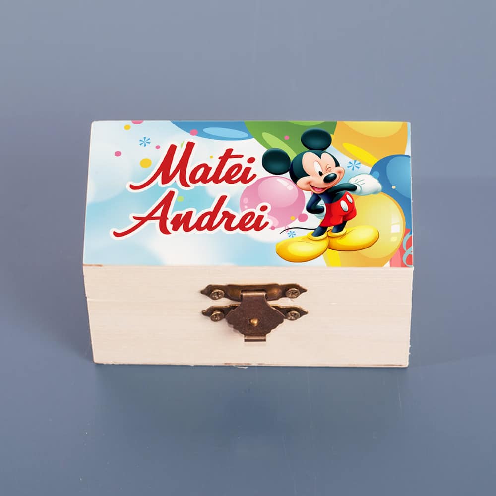 Cutiuță moț cu bănuț pentru șuviță - Mickey și baloane