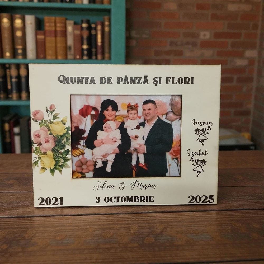 Rama cadou aniversare 4 ani casatorie - nunta de panza si flori-Arta Traditiei